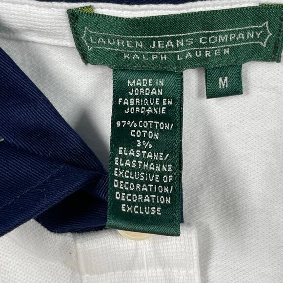Ralph Lauren Jeans Company Top Womens Medium White Navy Monogram Polo 3/4 Sleeve - Picture 11 of 14